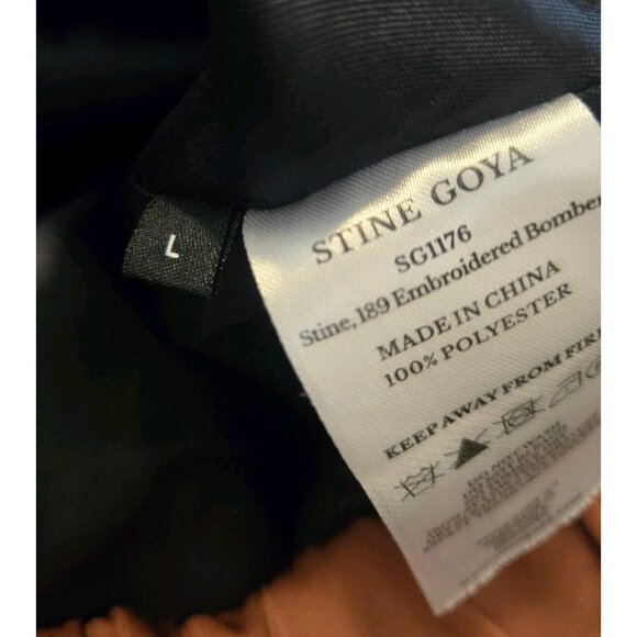 Stine Goya Embroidered Bomber Jacket Womens L Satin Full Zip Brown Black - Picture 9 of 12